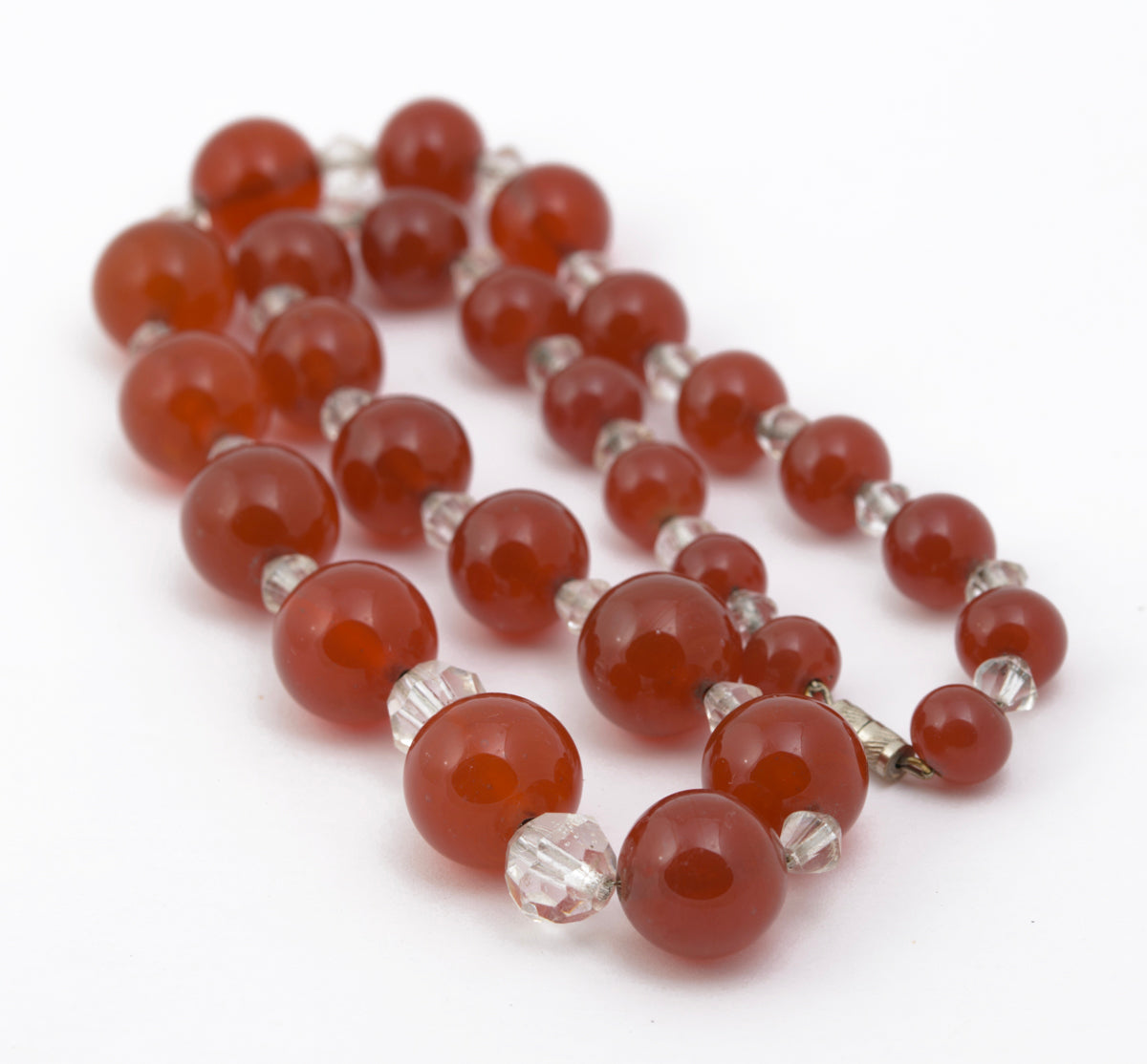 Vintage Art Deco Uranium / Vaseline Glass Red Bead Necklace Early 20th Century (B2263)