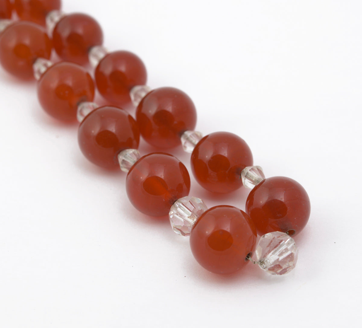 Vintage Art Deco Uranium / Vaseline Glass Red Bead Necklace Early 20th Century (B2263)