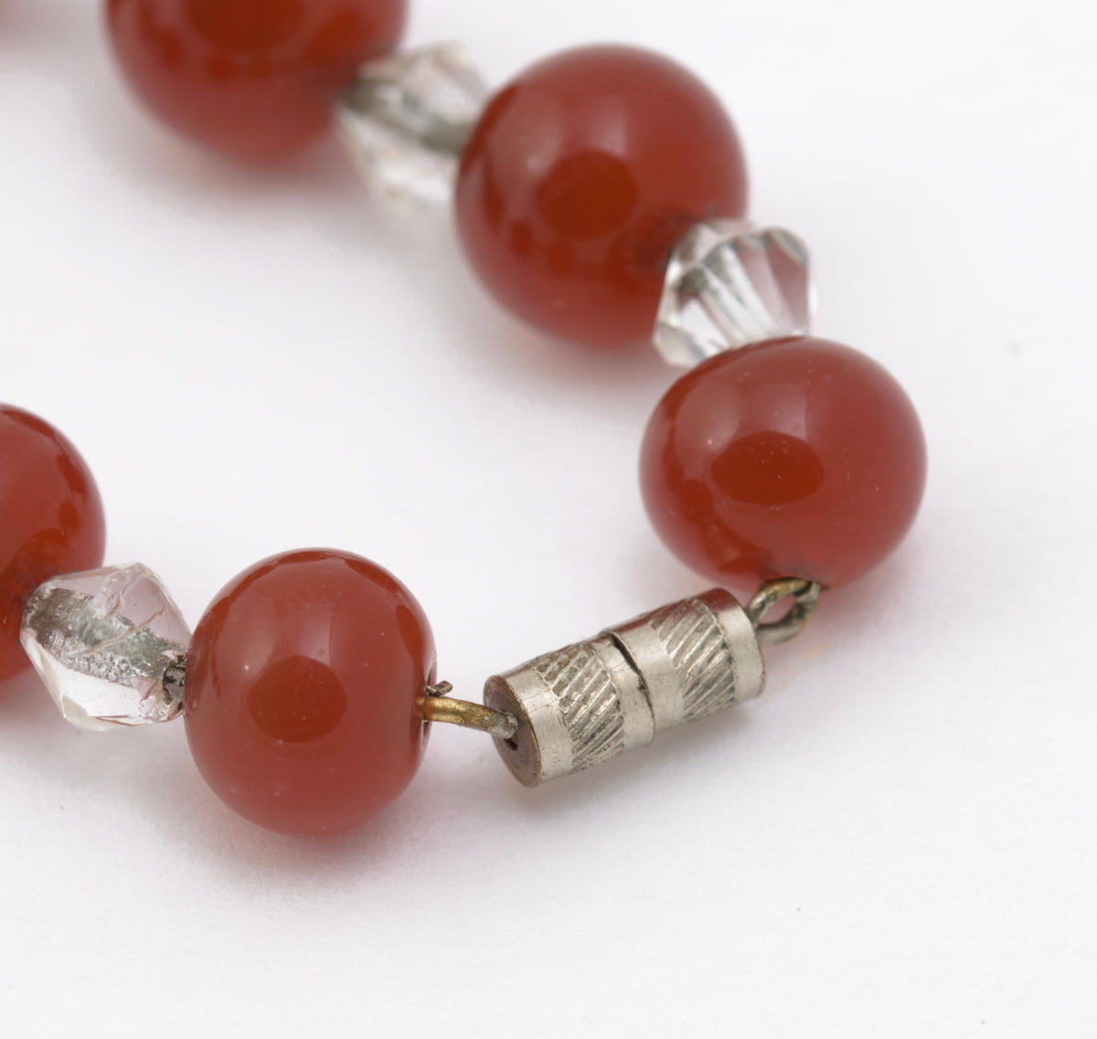 Vintage Art Deco Uranium / Vaseline Glass Red Bead Necklace Early 20th Century (B2263)