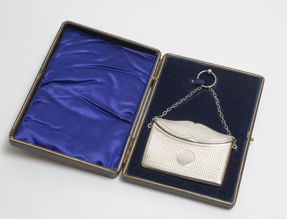 Antique Edwardian Sterling Silver Ladies Card Case Original Fitted Case (B2267)