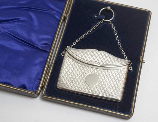Antique Edwardian Sterling Silver Ladies Card Case Original Fitted Case (B2267)