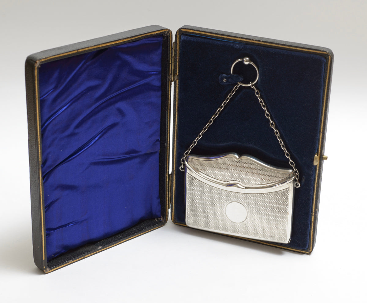 Antique Edwardian Sterling Silver Ladies Card Case Original Fitted Case (B2267)