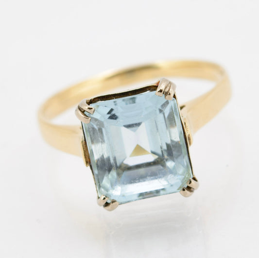 Vintage 9ct Yellow Gold & 4.25 Carat Aquamarine Solitaire Ring Hallmarked 1987 (B2271)