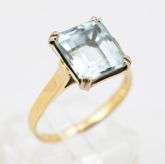 Vintage 9ct Yellow Gold & 4.25 Carat Aquamarine Solitaire Ring Hallmarked 1987 (B2271)