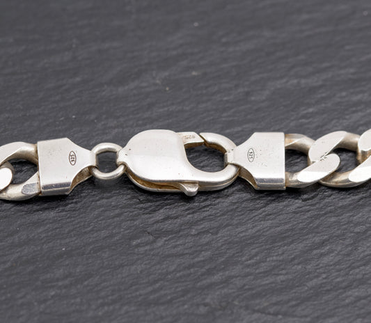 Vintage Sterling Silver Chunky Flat Curb Link Necklace 18 inch Birmingham Hallmark(B2280)