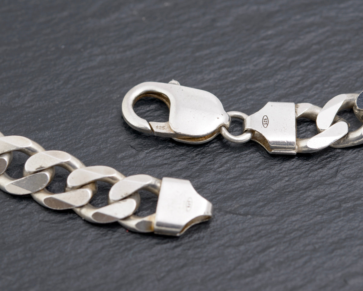 Vintage Sterling Silver Chunky Flat Curb Link Necklace 18 inch Birmingham Hallmark(B2280)