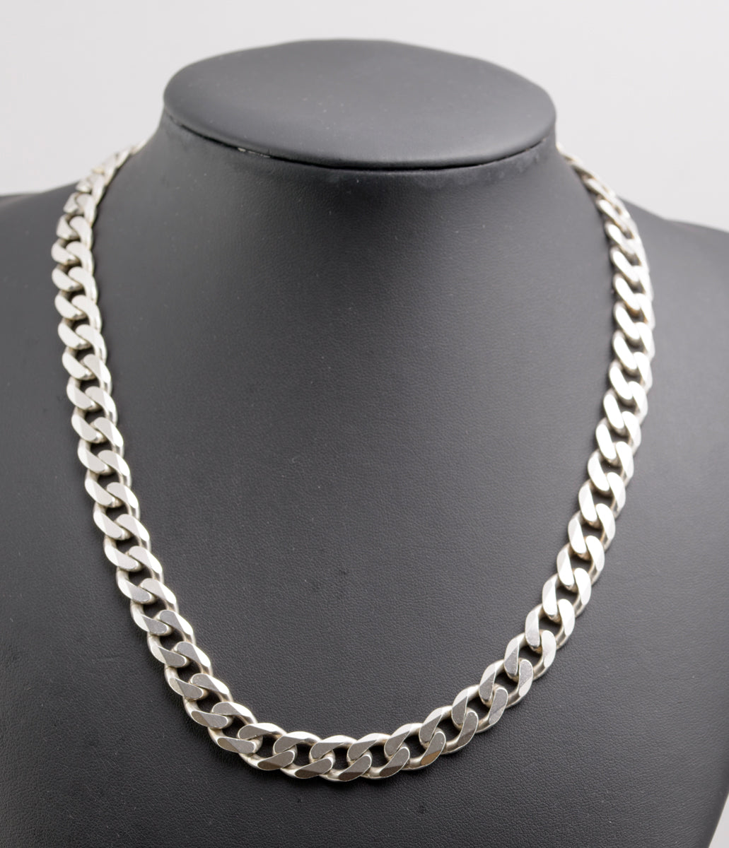 Vintage Sterling Silver Chunky Flat Curb Link Necklace 18 inch Birmingham Hallmark(B2280)