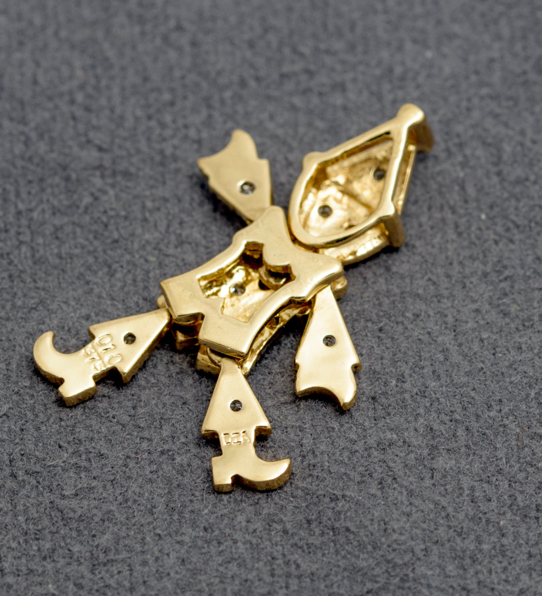 Vintage 9ct Yellow Gold & Diamond Marionette/Clown Articulated Pendant (B2293)