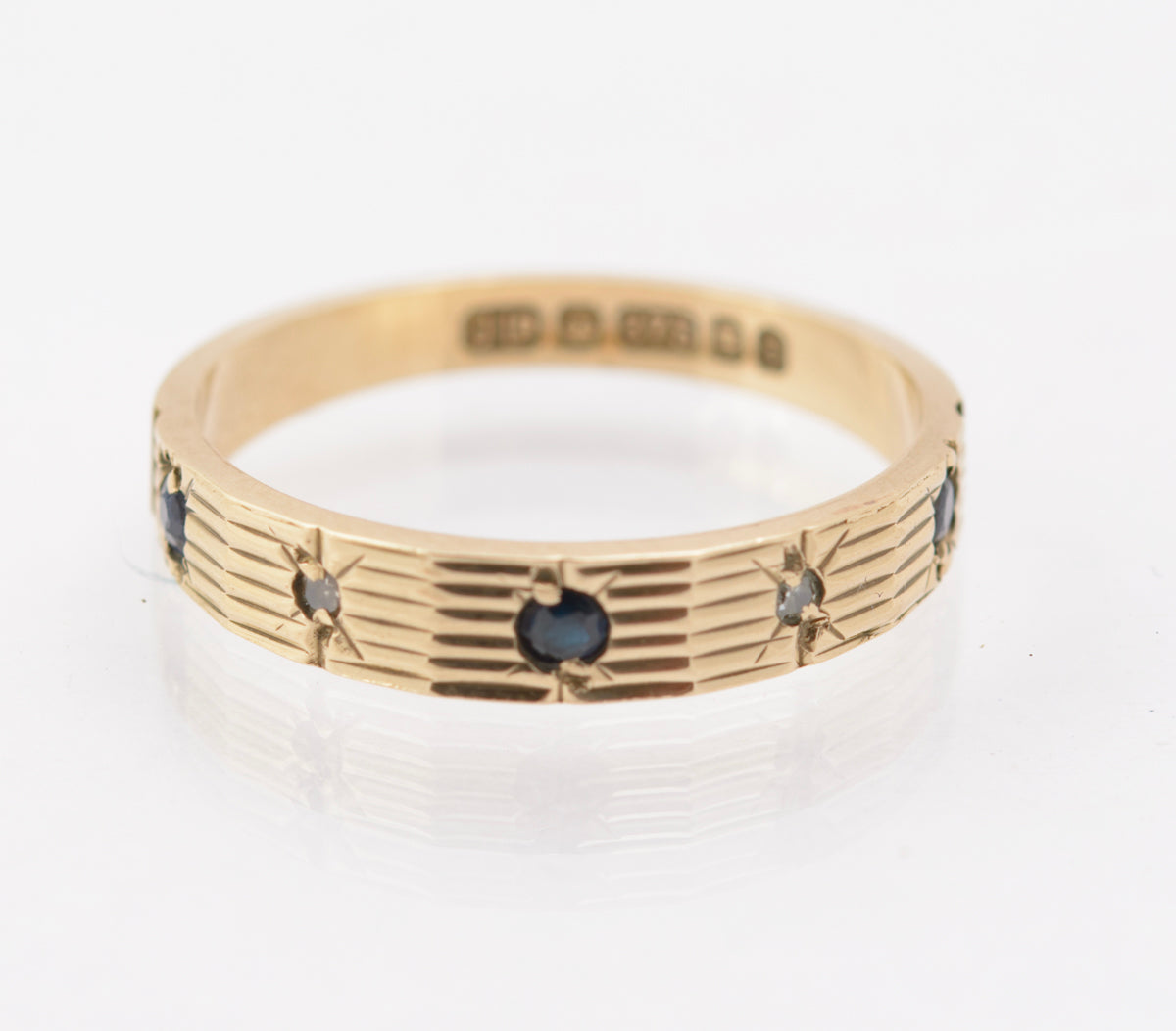 Vintage 9ct Gold Sapphire & Diamond Half Eternity Ring 1970's Hallmarked Size L (B2302)
