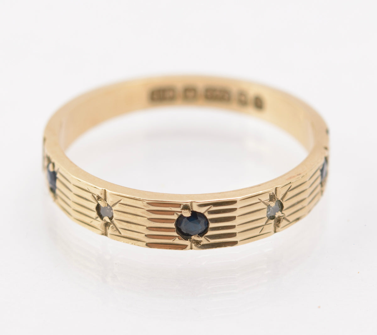 Vintage 9ct Gold Sapphire & Diamond Half Eternity Ring 1970's Hallmarked Size L (B2302)