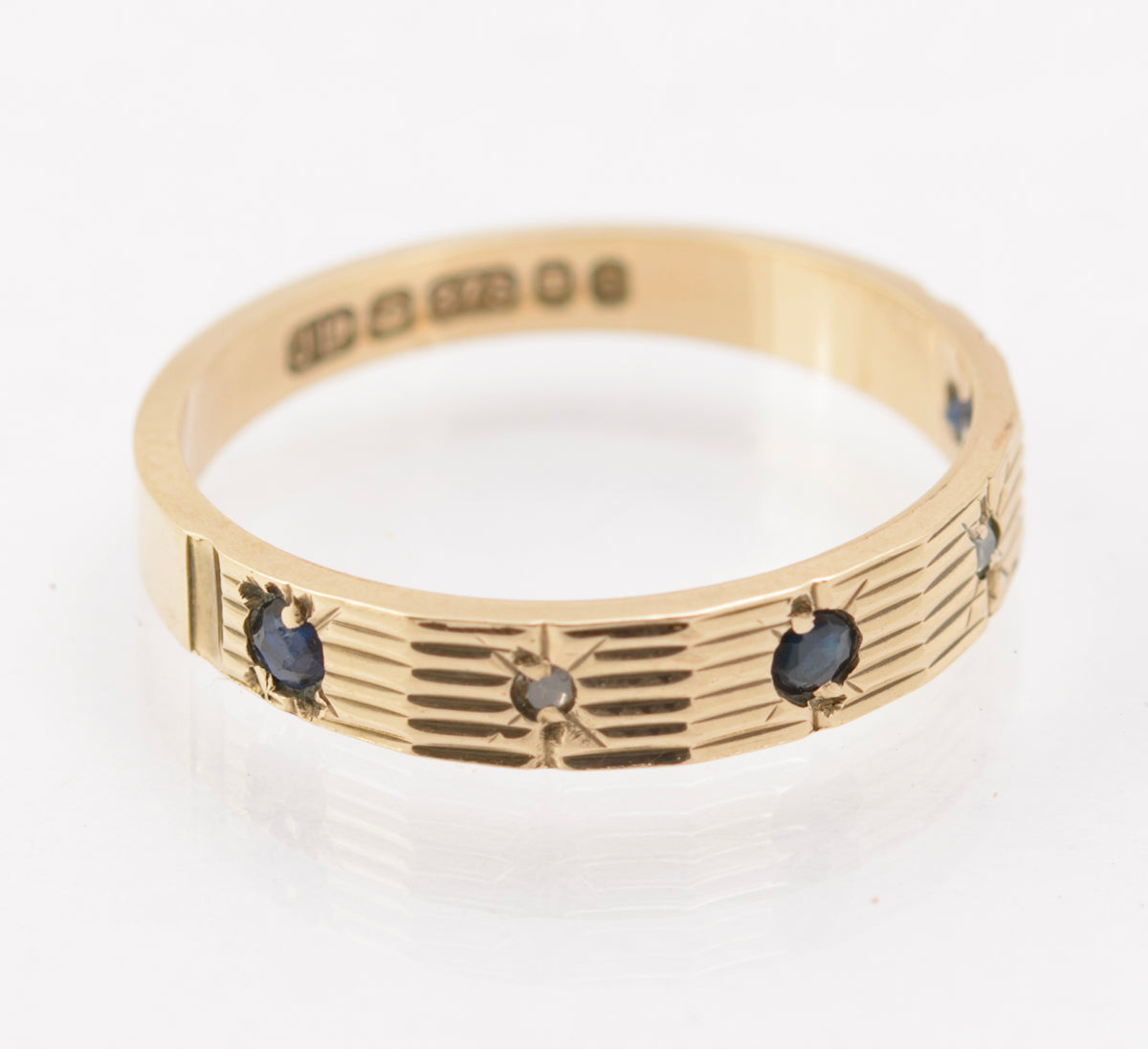 Vintage 9ct Gold Sapphire & Diamond Half Eternity Ring 1970's Hallmarked Size L (B2302)