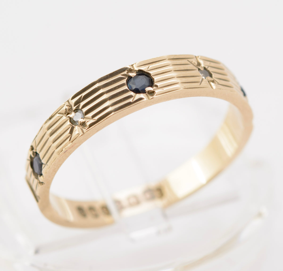 Vintage 9ct Gold Sapphire & Diamond Half Eternity Ring 1970's Hallmarked Size L (B2302)