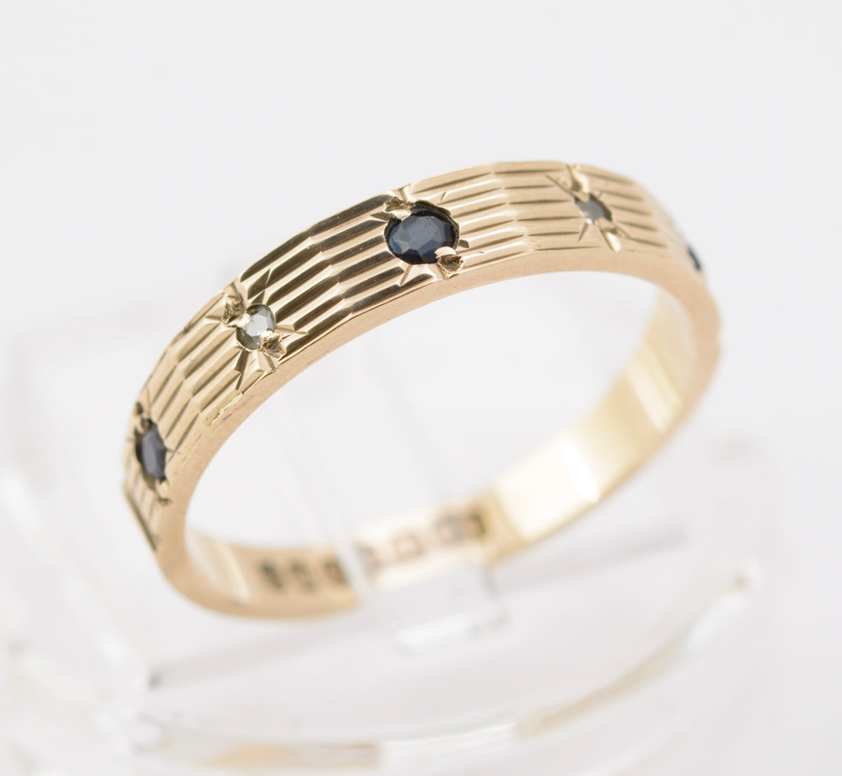 Vintage 9ct Gold Sapphire & Diamond Half Eternity Ring 1970's Hallmarked Size L (B2302)
