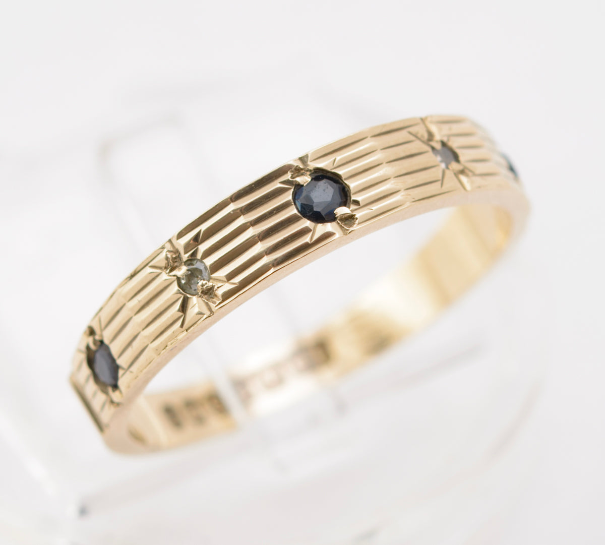 Vintage 9ct Gold Sapphire & Diamond Half Eternity Ring 1970's Hallmarked Size L (B2302)