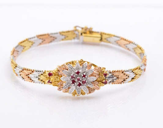 Vintage 925 Sterling Silver Tri Colour Chevron Link Bracelet c.1980 (B2311)