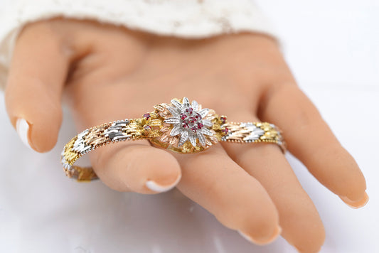 Vintage 925 Sterling Silver Tri Colour Chevron Link Bracelet c.1980 (B2311)