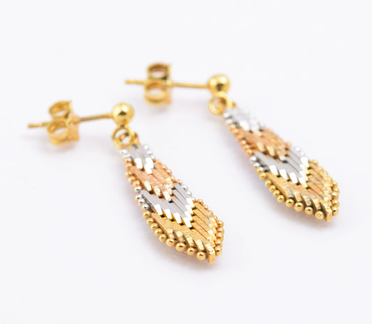 Pair Vintage 925 Sterling Silver Tri Colour Articulated Chevron Drop Earrings (B2312)