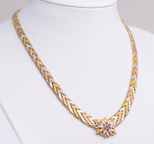 Vintage 1980's 925 Sterling Silver Tri Colour Chevron Link Necklace (B2313)