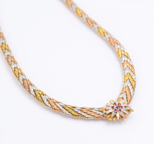 Vintage 1980's 925 Sterling Silver Tri Colour Chevron Link Necklace (B2313)