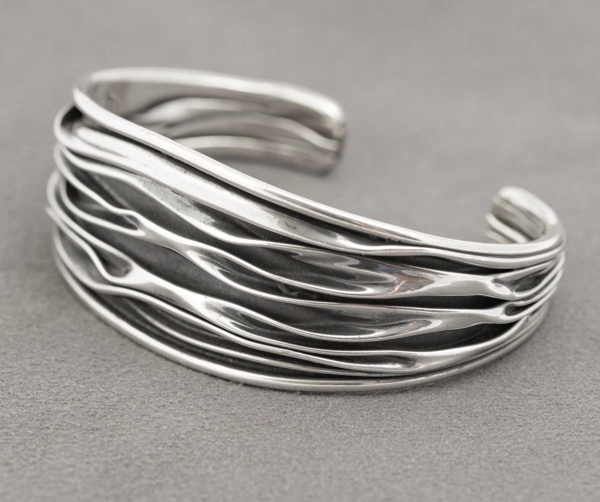 Vintage Sterling Silver Bangle Bracelet Organic Strap Design Edinburgh Hallmark (B2319)