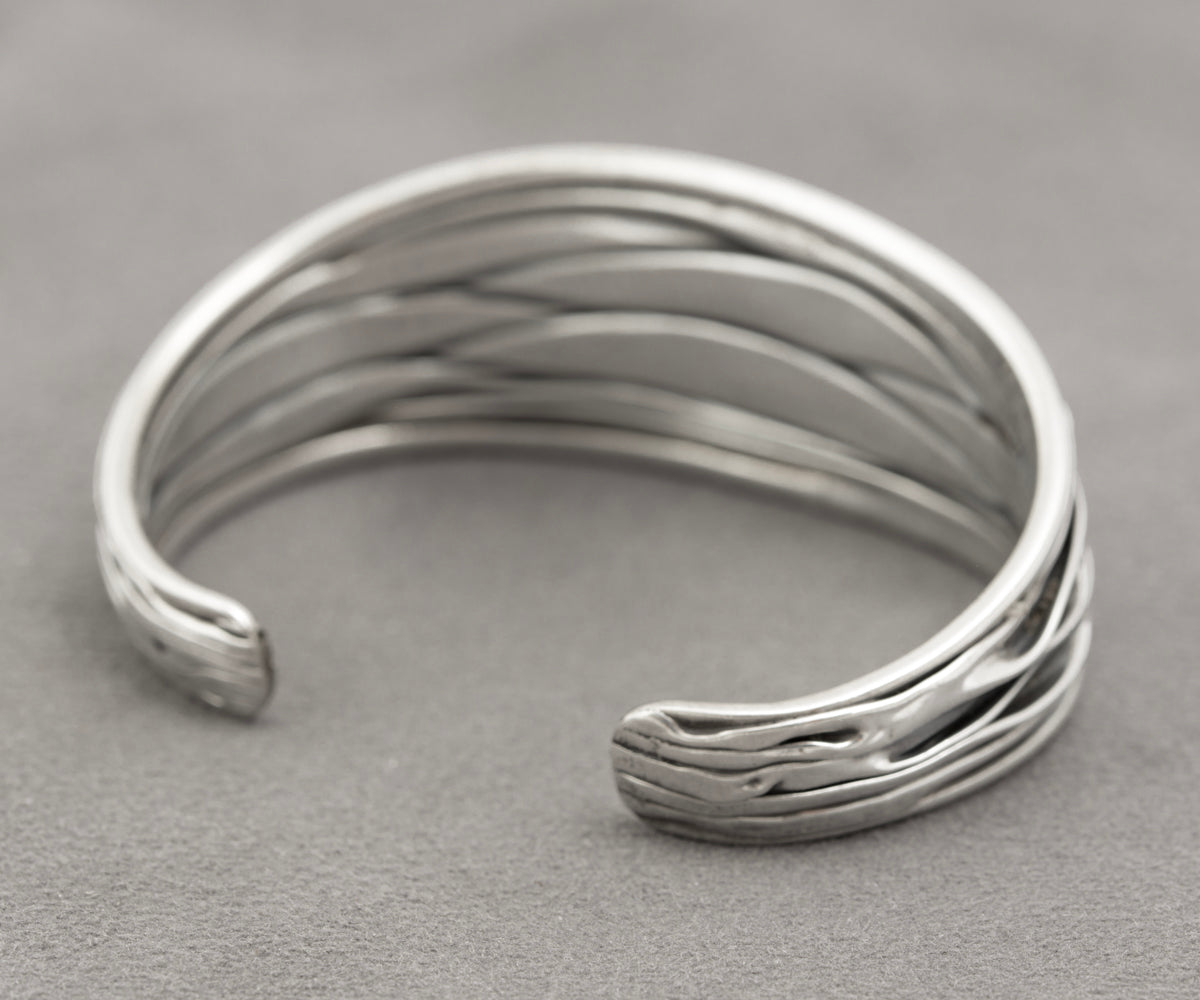 Vintage Sterling Silver Bangle Bracelet Organic Strap Design Edinburgh Hallmark (B2319)