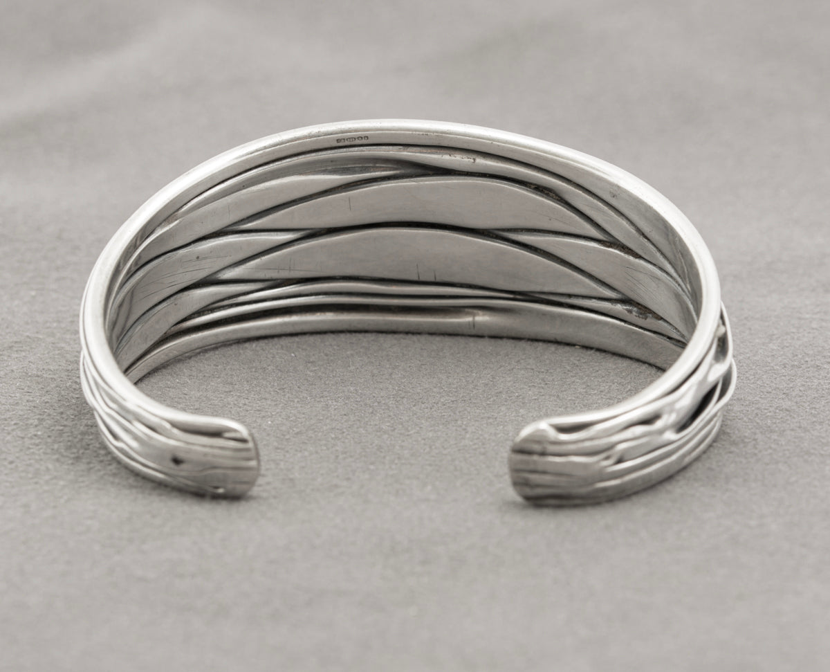Vintage Sterling Silver Bangle Bracelet Organic Strap Design Edinburgh Hallmark (B2319)