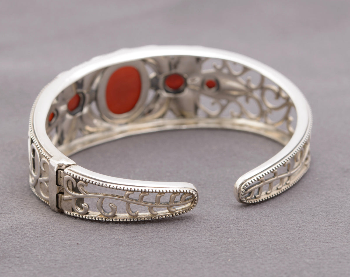 Vintage Sterling Silver & Carnelian Gemstone Bangle / Bracelet Fine Quality (B2323)
