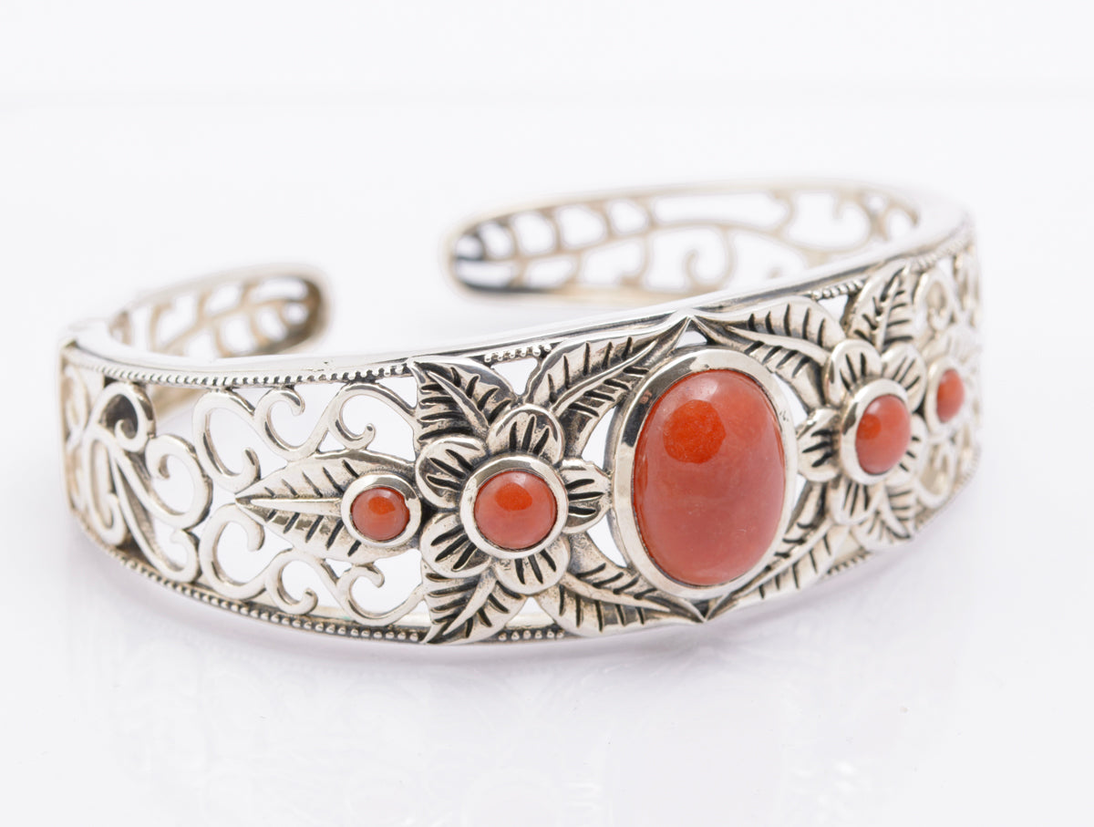 Vintage Sterling Silver & Carnelian Gemstone Bangle / Bracelet Fine Quality (B2323)
