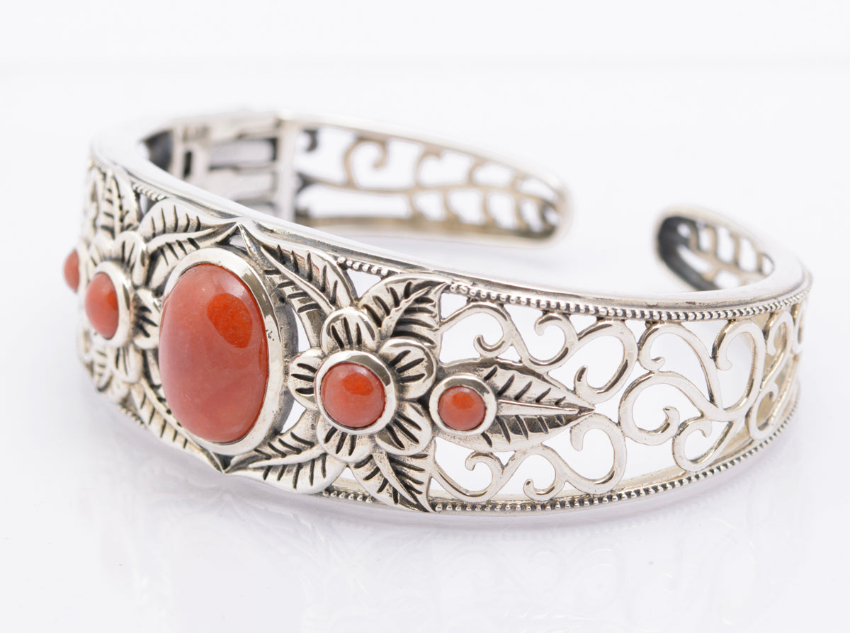 Vintage Sterling Silver & Carnelian Gemstone Bangle / Bracelet Fine Quality (B2323)