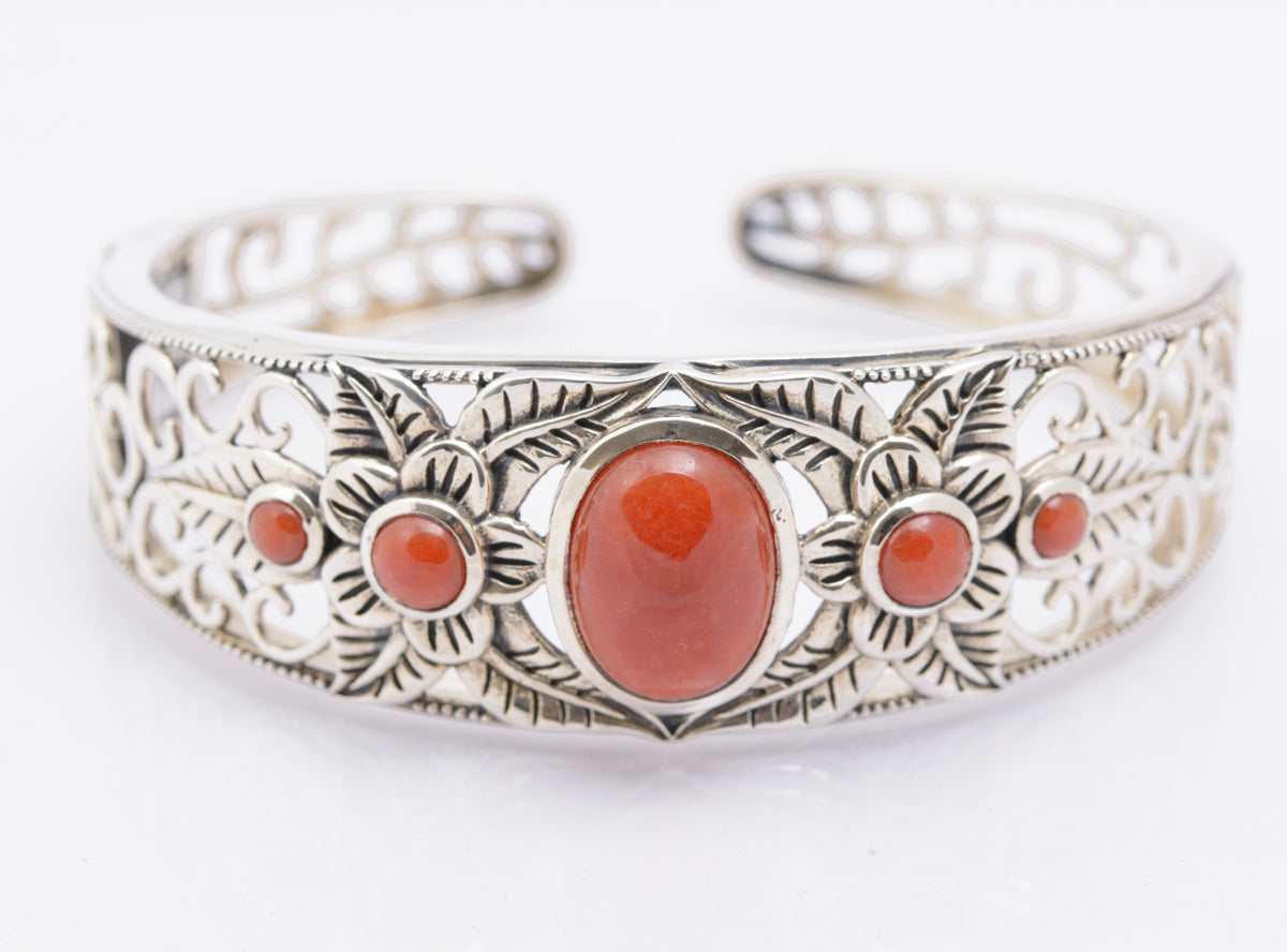 Vintage Sterling Silver & Carnelian Gemstone Bangle / Bracelet Fine Quality (B2323)