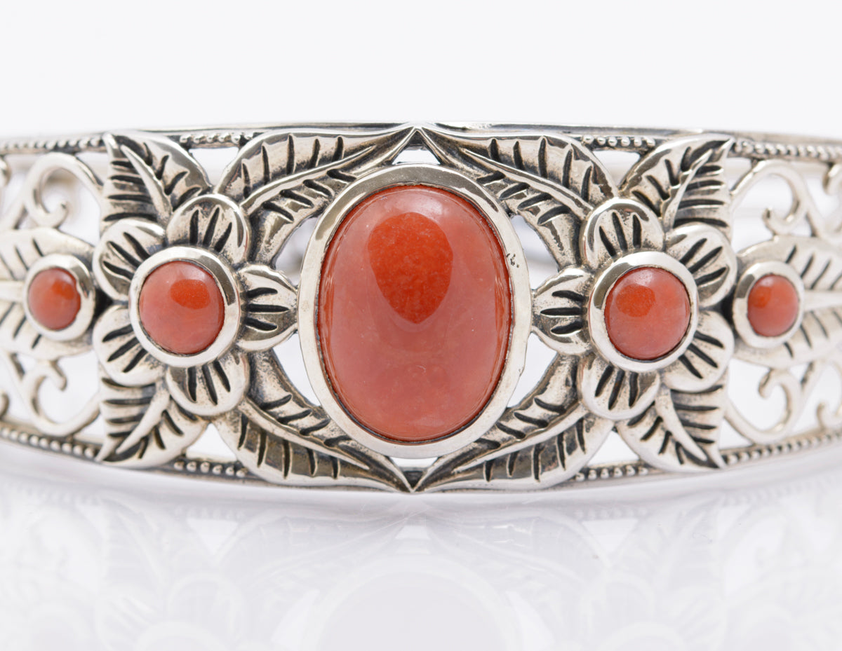 Vintage Sterling Silver & Carnelian Gemstone Bangle / Bracelet Fine Quality (B2323)