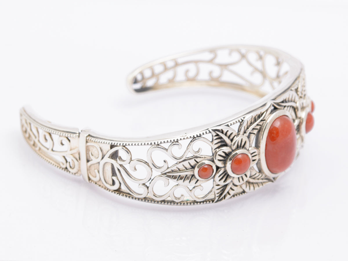 Vintage Sterling Silver & Carnelian Gemstone Bangle / Bracelet Fine Quality (B2323)