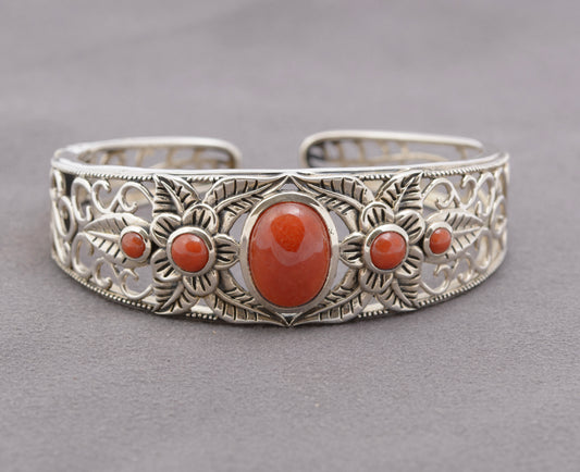 Vintage Sterling Silver & Carnelian Gemstone Bangle / Bracelet Fine Quality (B2323)