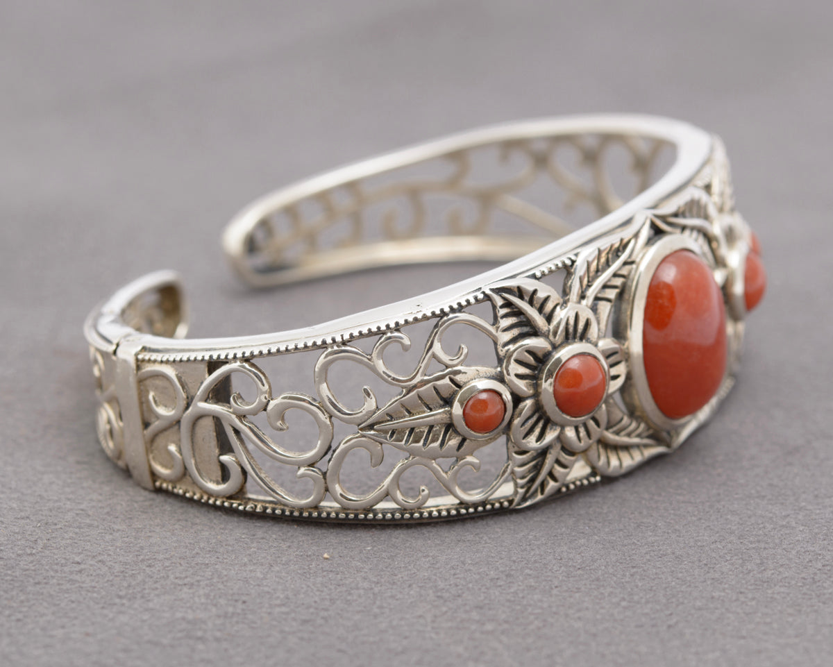 Vintage Sterling Silver & Carnelian Gemstone Bangle / Bracelet Fine Quality (B2323)