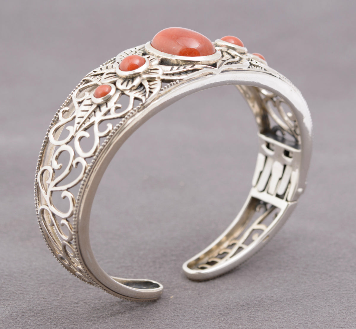 Vintage Sterling Silver & Carnelian Gemstone Bangle / Bracelet Fine Quality (B2323)