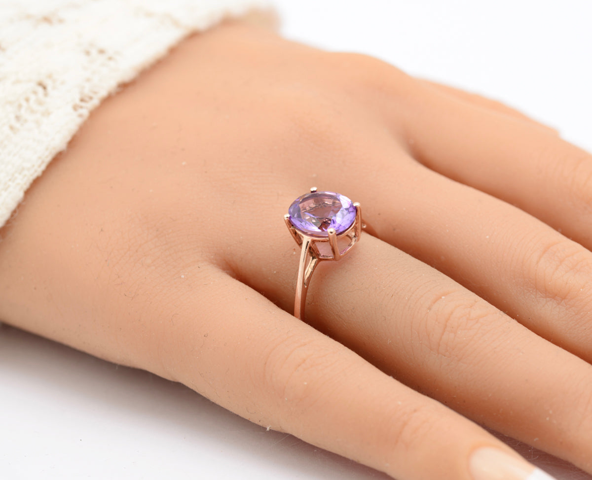 Elegant Ladies 9ct Rose Gold & 3 Carat Lavender Amethyst Solitaire Ring (B2326)