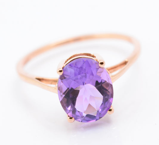 Elegant Ladies 9ct Rose Gold & 3 Carat Lavender Amethyst Solitaire Ring (B2326)