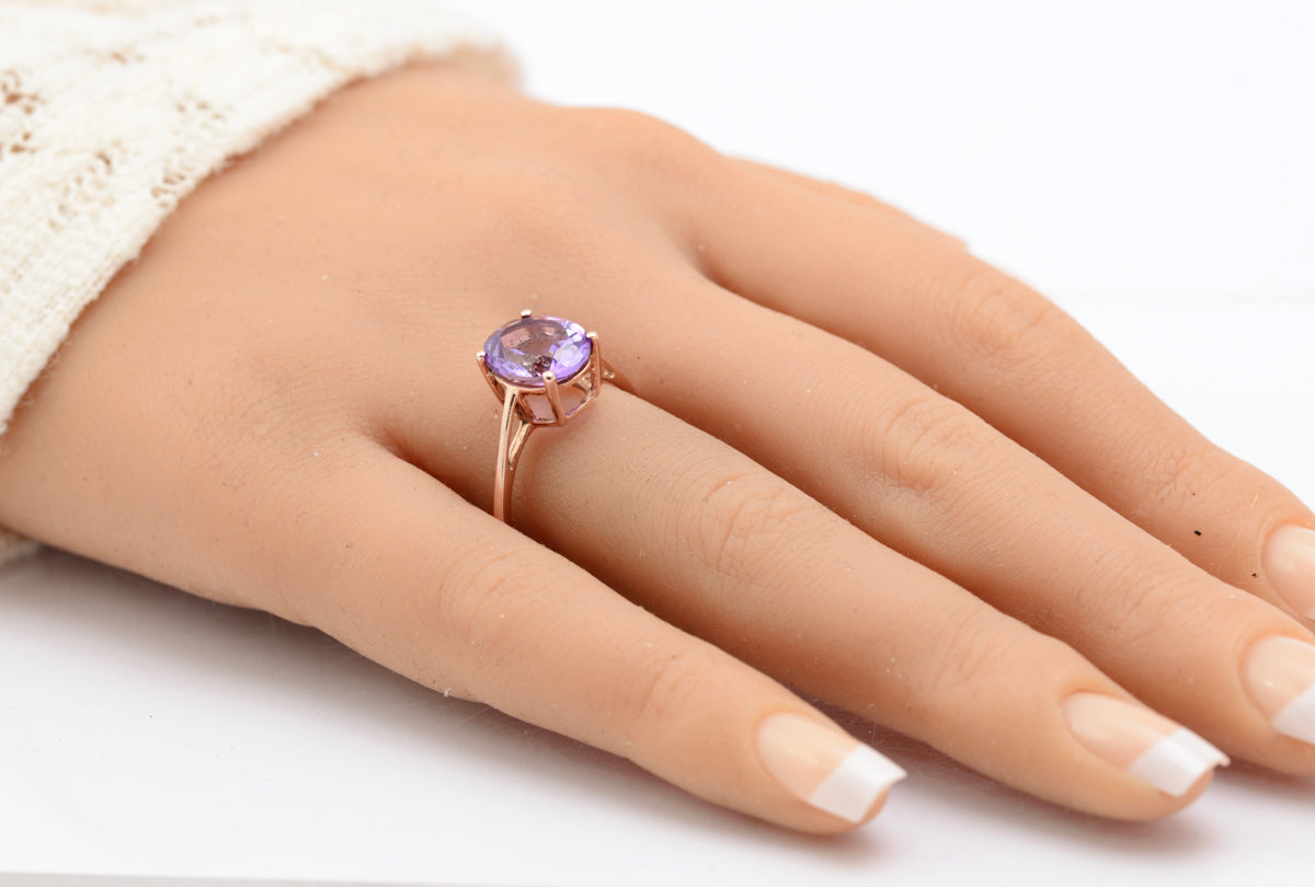 Elegant Ladies 9ct Rose Gold & 3 Carat Lavender Amethyst Solitaire Ring (B2326)