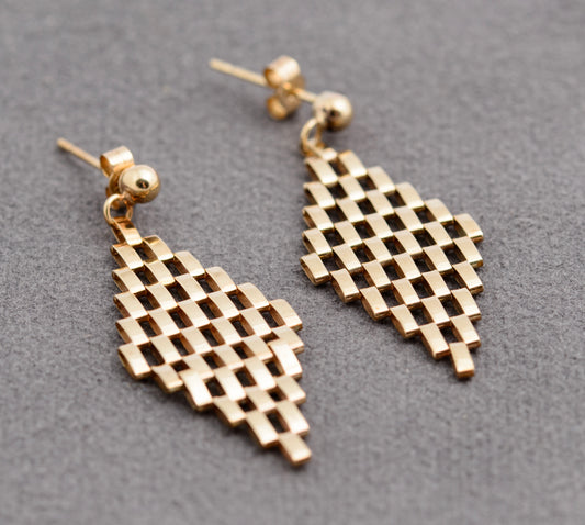 Pair Vintage 9ct Yellow Gold Gate Link Articulated Drop Earrings c.1980 (B2329