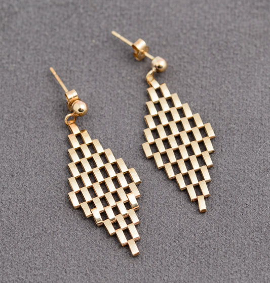 Pair Vintage 9ct Yellow Gold Gate Link Articulated Drop Earrings c.1980 (B2329