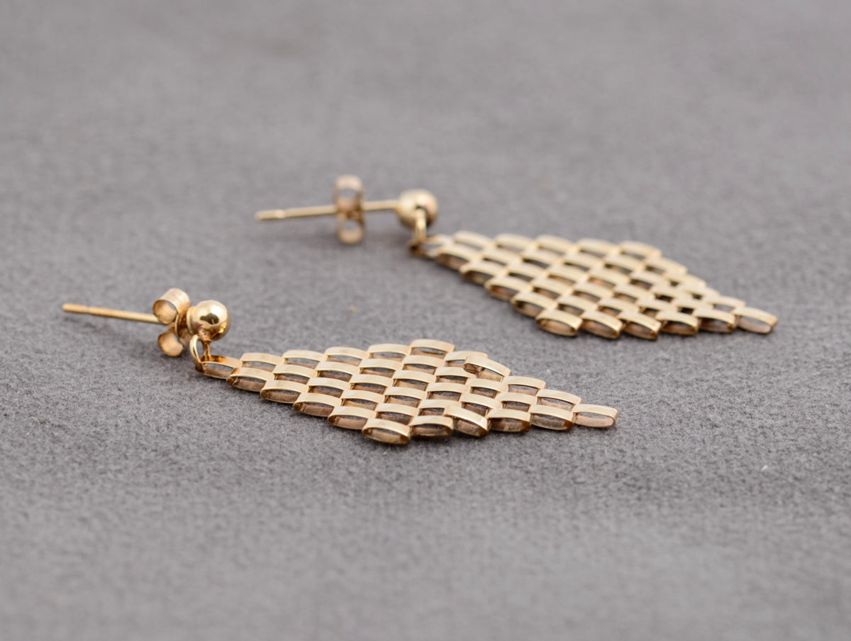 Pair Vintage 9ct Yellow Gold Gate Link Articulated Drop Earrings c.1980 (B2329