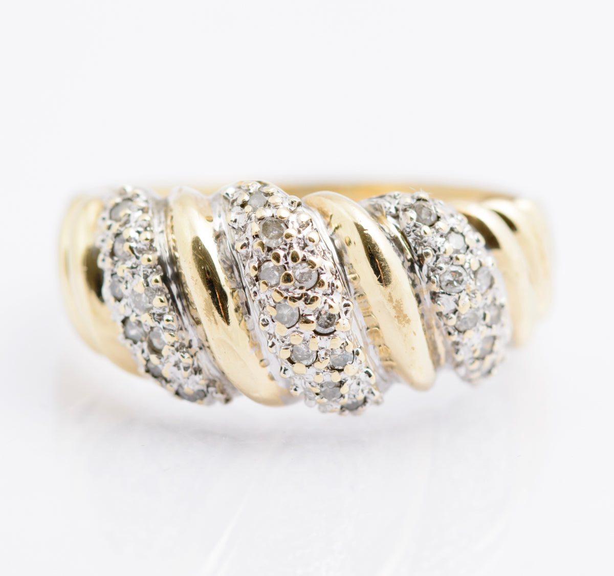 Vintage 9ct Gold & Diamond Banded Cluster Ring Hallmarked Birmingham Size O (B2332)