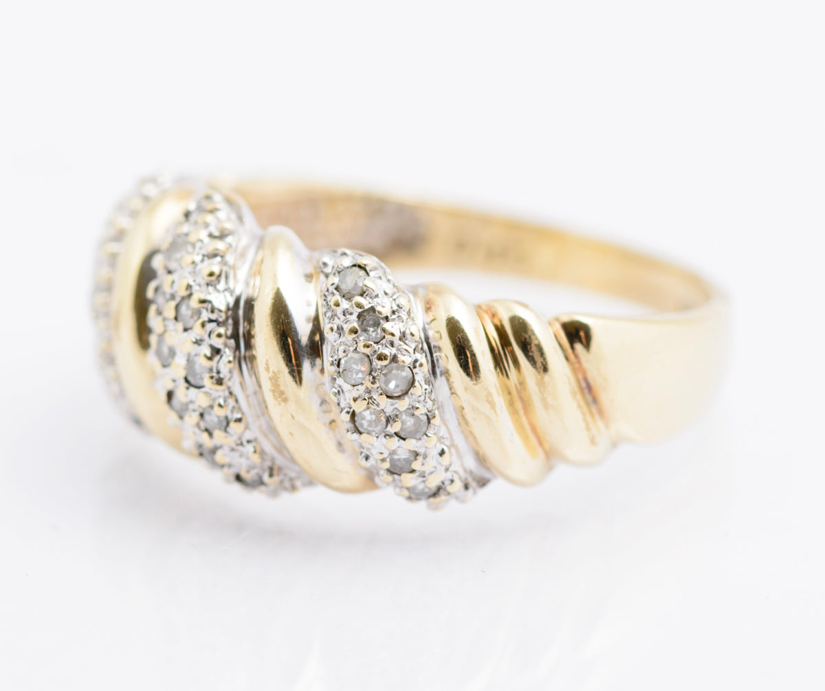 Vintage 9ct Gold & Diamond Banded Cluster Ring Hallmarked Birmingham Size O (B2332)