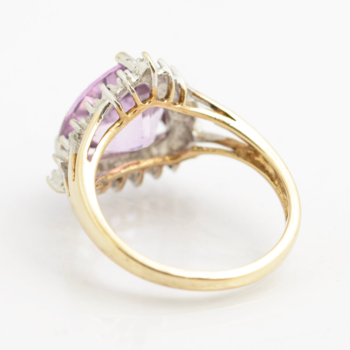 Vintage 9ct Gold Ring With Trilliant Cut Natural Pink Topaz & Diamond Halo (B2333)