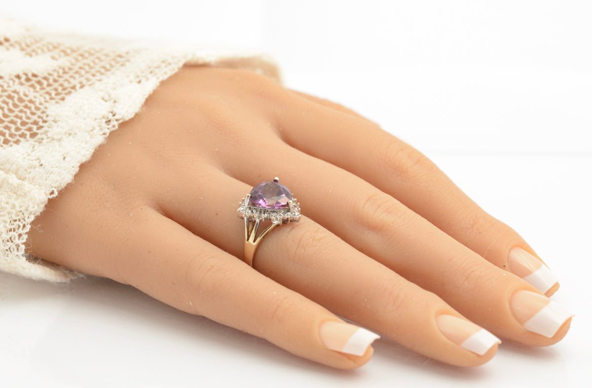 Vintage 9ct Gold Ring With Trilliant Cut Natural Pink Topaz & Diamond Halo (B2333)