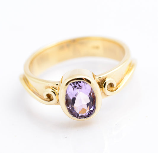 Vintage 9ct Gold & Natural Rose de France Amethyst Artisan Made Ring Size K (B2338)