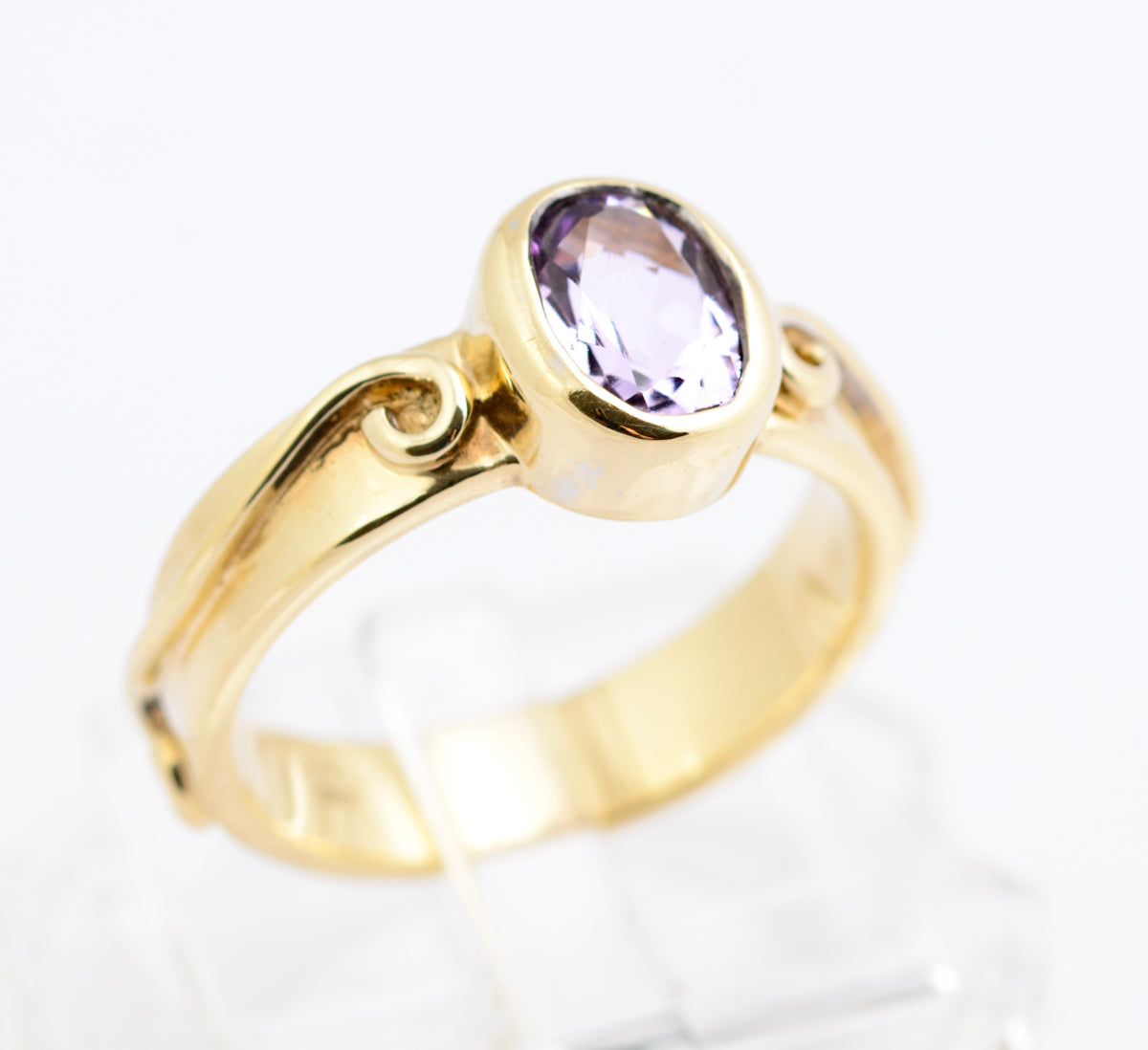 Vintage 9ct Gold & Natural Rose de France Amethyst Artisan Made Ring Size K (B2338)
