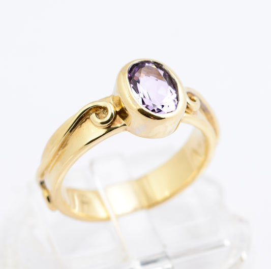 Vintage 9ct Gold & Natural Rose de France Amethyst Artisan Made Ring Size K (B2338)