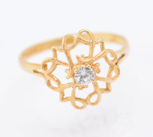 Vintage 9ct Gold Ladies Open Work Ring With CZ Solitaire Gem Hallmarked 1986 (B2339)