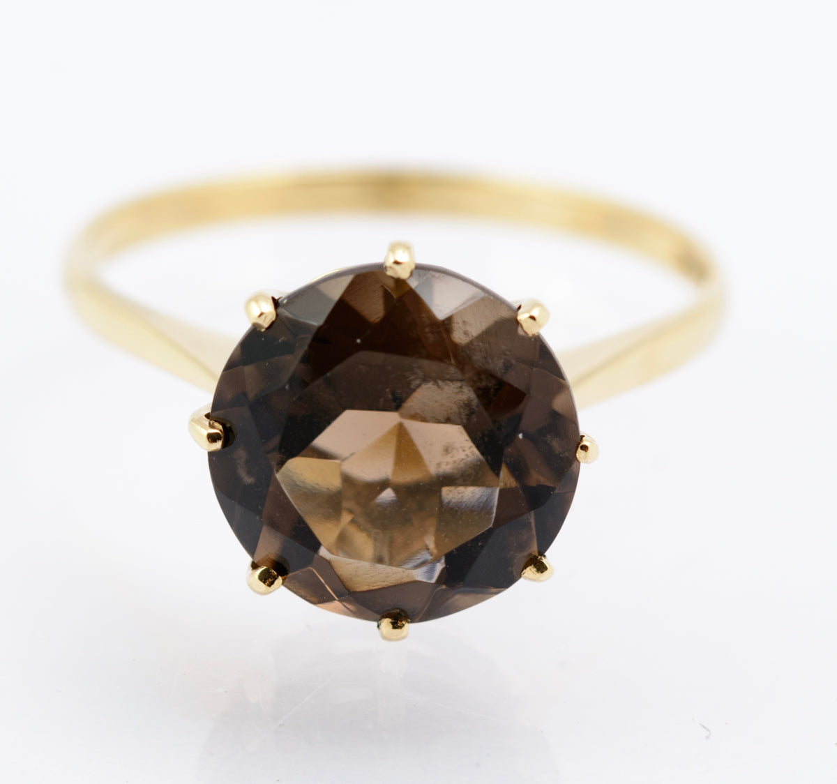 Vintage 1970's 9ct Hallmarked Gold Smoky Quartz Elegant Solitaire Ring Size O (B2341)